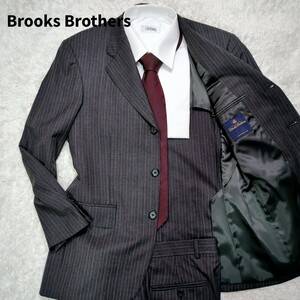 【極美品】ブルックスブラザーズ スーツ セットアップ ストライプ 通勤 グレー ジャケット　サイドベンツ　Sサイズ　グレンチェック　