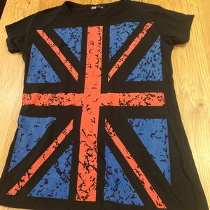 中古 UK ユニオンジャック イギリス 英国 Tシャツ 送料¥185ブラック 半袖 黒 XL バンドTシャツ ロック Tシャツ