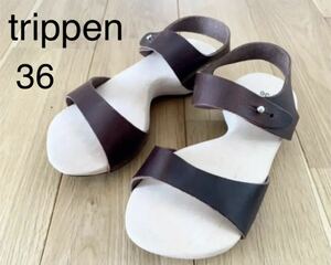 新品★trippen ウッド レザーサンダル joy ブラウン 36 ジョイ 茶色 トリッペン 靴 ドイツ　ビルケンシュトック