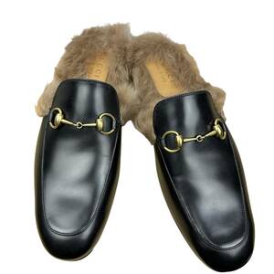 GUCCI(グッチ) PRINCE TOWN LEATHER FUR SLIPPER