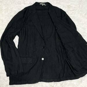 希少3XL【清涼感】ZARA ザラ テーラードジャケット アンコン 段返り 3B リネン 麻 軽量 ブラック黒 ビジネス テレワーク 春夏 大きいサイズ