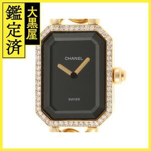 CHANEL シャネル　レディース クオーツ　プルミエールL ダイヤベゼル H0113　ブラック文字盤 K18YG　社外ガラス仕様【472】HK