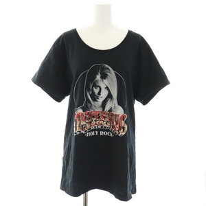 ヒステリックグラマー ホーリーロック HOLY ROCK Tシャツ ラウンドネック 半袖 スパンコール装飾 ガールプリント FREE 黒 レディース