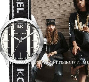 ☆MICHAEL KORS マイケルコース MK2795 Runway Black/White Stainless/Fabric Ladies ブラック・ホワイト アナログ