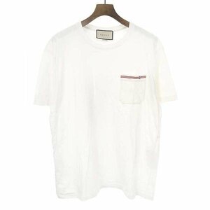 GUCCI グッチ ストライプGG刺繍コットンジャージーTシャツ ホワイト サイズ:L メンズ ITA0ZMZAGMAG