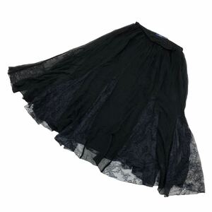 S201① 大きいサイズ POLO RALPH LAUREN ポロラルフローレン シルク100% スカート ロングスカート シフォンスカート 絹 silk 6 ブラック 黒