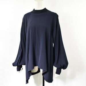 1265-24C0151★ENFOLD エンフォルド 美品★PEダブルクロス ハイネックBL/ブラウス 38 ネイビー 定価30800円