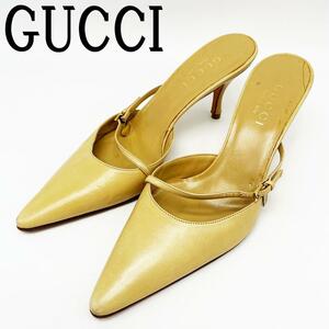 送料無料★GUCCIミュール ストラップ サンダル ベージュ系