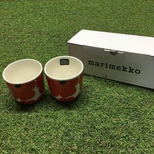 GX4223 MARIMEKKO マリメッコ UNIKKO ウニッコ 067849-001 ラテマグカップ 2個セット食器 ホワイト.レッド 未使用 保管品 コップ