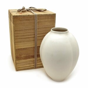 【古美術】伊藤秀人 花生 ホワイト 白色 花入 花瓶 骨董品 陶器 白磁 美術品 共箱 送料880円