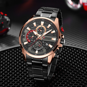 CURREN メンズ 腕時計 高品質 クオーツ カジュアル スポーツ ウォッチ 8415 クロノグラフ 防水 時計 ステンレス ブラック ×ローズゴールド