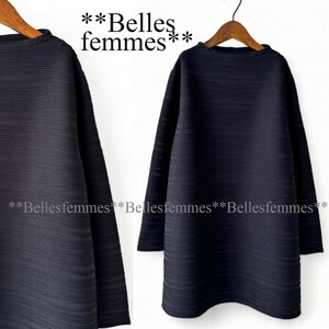 ★Belles*★新品★送料185円*春*ブラック*黒*ウェーブプリーツチュニック*定番人気*ボトルネック*ご旅行に*ヒップラインをカバー*20207*