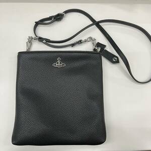 B4149【美品】/ vivienne westwood SQUIRE NEW スクエア ショルダーバッグ ブラック レザー ヴィヴィアン ウエストウッド vegan