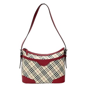 ☆☆ BURBERRY バーバリー ノバチェック レッド ワンショルダーバッグ キャンバス×レザー シルバー金具 レディース やや傷や汚れあり