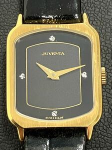 JUVENIA ジュベニア レディース 腕時計 黒文字盤 ゴールド×ブラック 手巻き スクエア