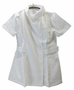 CH2806◆ 新品 ナース服 半袖 花柄ボタン 無地 ベルト付き コスチューム 仮装 制服 Mサイズ 白 ホワイト 送料250円