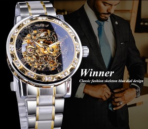 ☆送料無料☆☆新品未使用☆【WINNER】 最新モデル 腕時計 Royal Design ダイヤモンドディスプレイ 機械式 メンズウォッチ