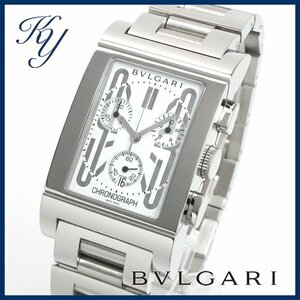 1円～ 3ヵ月保証付き 磨き済み 美品 本物 定番 人気 BVLGARI ブルガリ レッタンゴロ RTC49S クロノグラフ ホワイト メンズ 時計