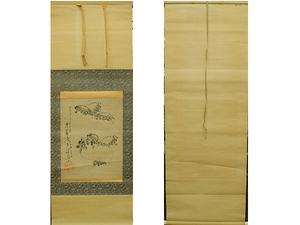 東籬庵 俳人 俳句　俳画　桐里　日本画　掛け軸　掛軸　　紙に墨彩　中古　Japanese hanging scroll　信州の俳人　物故