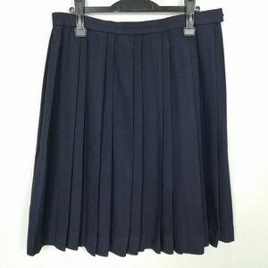 1円 スクールスカート 大きいサイズ 冬物 w78-丈61 紺 中学 高校 プリーツ 学生服 制服 女子 中古 IN5707