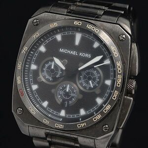 1円 稼働 良品 マイケルコース MK-8392 QZ 黒文字盤 メンズ腕時計 OGI 5643000 3PRT
