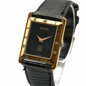 1円 GUCCI グッチ 4200M QZ クオーツ ブラック 黒文字盤 GP 腕時計 スクエア レザー メンズ 腕時計 男性用 ブランド ウォッチ 277420240416