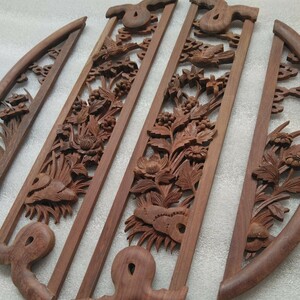 【送料込み】紫檀　透かし彫り飾り板4枚セット　管理番号（1603）デッドストック　木製彫刻　生地仕上