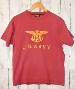 ◆ フェローズ Pherrows C.C.MASTERS Tシャツ 白 US NAVY USN えんじ サイズ読めません / CC MASTERS シーシーマスターズ 