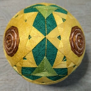 ひまわり 約10.5cm 手鞠 手毬：和風・レトロ・飾り物・和柄・刺繍・手作り