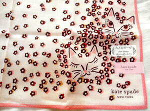 新品 Katespade NEWYORK 桜色 花と猫 ケイトスペード ハンカチ リボン さくら スカーフ ピンク キャッツ CATS 猫 未使用 送料140円から