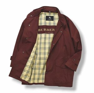 ★デカロゴ！ 日本製 バーバリー BURBERRY LONDON スプリング コート L ボルドー x ノバチェック柄 ベージュ フード 収納可 刺繍 総裏地★