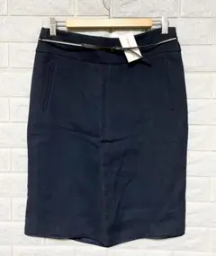 651新品‼︎■max mara■タイトスカート/麻93%/ベルト付/紺/42