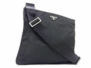 1円 ■極美品■ PRADA プラダ テスートナイロン×サフィアーノレザー ショルダーバッグ クロスボディ 斜め掛けかばん ブラック系 EA2230