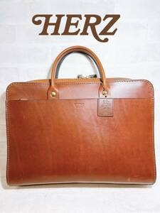 40周年記念【極美品】HERZ ヘルツ ビジネスバッグ ブリーフケース 肉厚オールレザー 鞄 茶