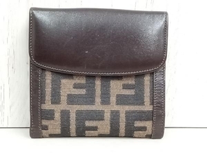 FENDI ズッカ 2289-01695-018 二つ折り財布 財布 Wホック キャンパス レザー ダークブラウン ユニセックス