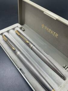 PARKER パーカー STERLING CAP&BARREL 格子　万年筆 ボールペン 筆記未確認　14Kペン先 F スターリング　17829