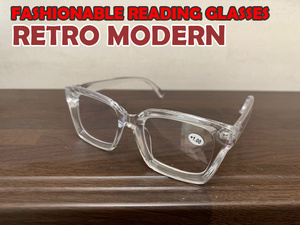 おしゃれ　レトロ　モダン　ポップ　老眼鏡　3.0　丸メガネ　クリア　リーディンググラス　シニアグラス