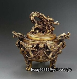 伝統工芸 龍足雲龍蓋香炉 美術品 財運グッズ 銅製龍香炉 瑞龍 香炉 線香立 竜 風水