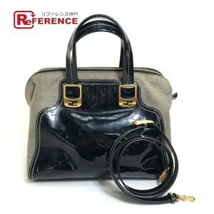 FENDI フェンディ 斜め掛け 肩掛け カメレオン 2WAY ショルダーバッグ ハンドバッグ キャンバス/パテントレザー ブラック系【中古】