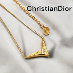 ChristianDior ネックレス　vロゴ　ラインストーン　ゴールド　④