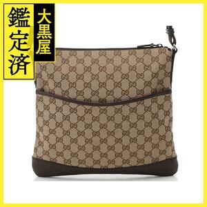 GUCCI グッチ GGショルダーバッグ GGキャンバス レザー パンチング ベージュ ブラウン 145857【473】