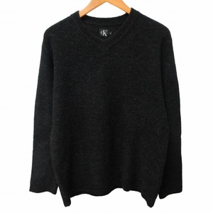 シーケーカルバンクライン ck Calvin Klein Vネックセーター ニット 長袖 黒 ブラック Lサイズ0328 ■GY31 レディース