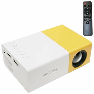 【新品即納】小型プロジェクター 60インチ 対応 フルHD LEDライト AV/ USB /microSD/ HDMI入力 TFT液晶 白×黄 リモコン付き 寝かしつけ