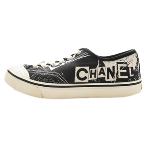 CHANEL シャネル Low Top Sneaker VG35971 ロートップスニーカー ローカット ロゴ刺繍 ココシャネル 総柄 ブラック/ホワイト