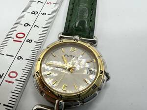 ヴィンテージ フォッシル デイト クォーツ 腕時計 CM-5402 レザーバンド ファセット クリスタル Fossil Date Quartz Watch