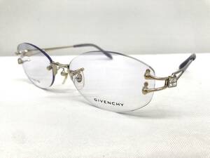 T-046 新品 眼鏡 メガネフレーム チタン GIVENCHY ジバンシー 日本製 19g 55□17-135 フチなし メンズ 男性 レディース 女性 ゴールド系