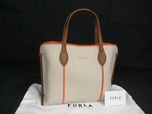 ■新品■未使用■ FURLA フルラ キャンバス×レザー ハンドバッグ トートバッグ レディース ベージュ系×オレンジ系 FA1095