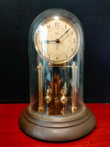 ドイツ製回転振子式 ガラスドーム 置時計不動ジャンク品