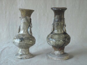 貴重 鎌倉時代 古瀬戸仏花器16cm2客 卯の斑 うのふ 古陶器 考古資料 花瓶 花入れ 華道 茶道