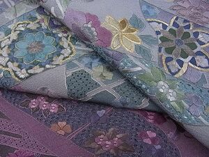 平和屋野田店■訪問着　総刺繍　スワトウ刺繍　熨斗更紗花唐草文　暈し染め　金銀糸　逸品　BAAC8176gh